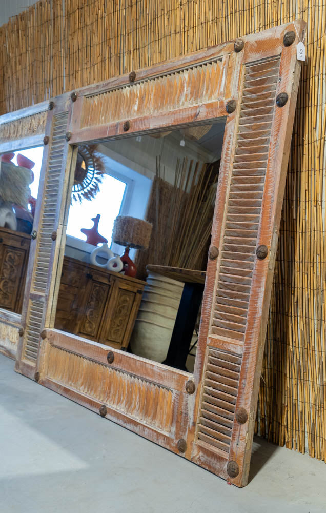 Houten Spiegel van Oude Shutters in Ibiza-Stijl - Bruin