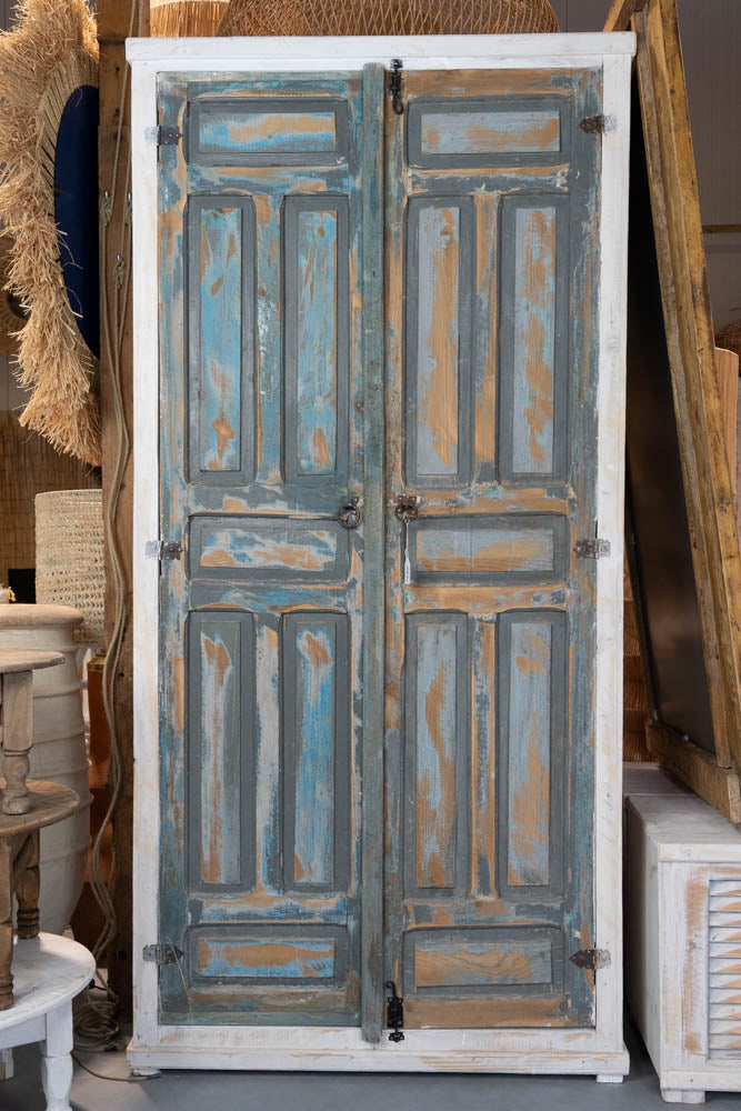 Handgemaakte 2-Deurs Hoge Kast - Ocean green | 210 x 100 x 40cm