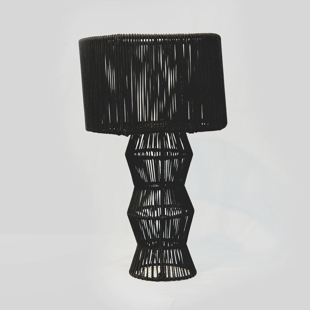 Staande Schemerlamp van Koord in Zwart & Zandkleur – Bohemian Ibiza Stijl